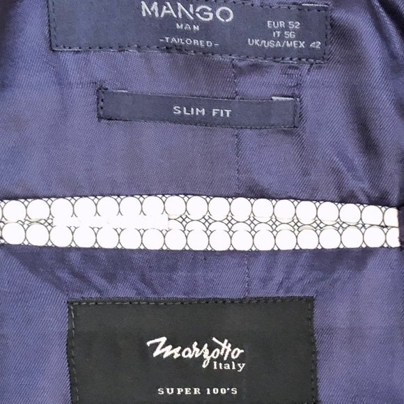 MANGO Mens Suit Vest Blue Windowpane Check Wool 42 - Picture 12 of 15